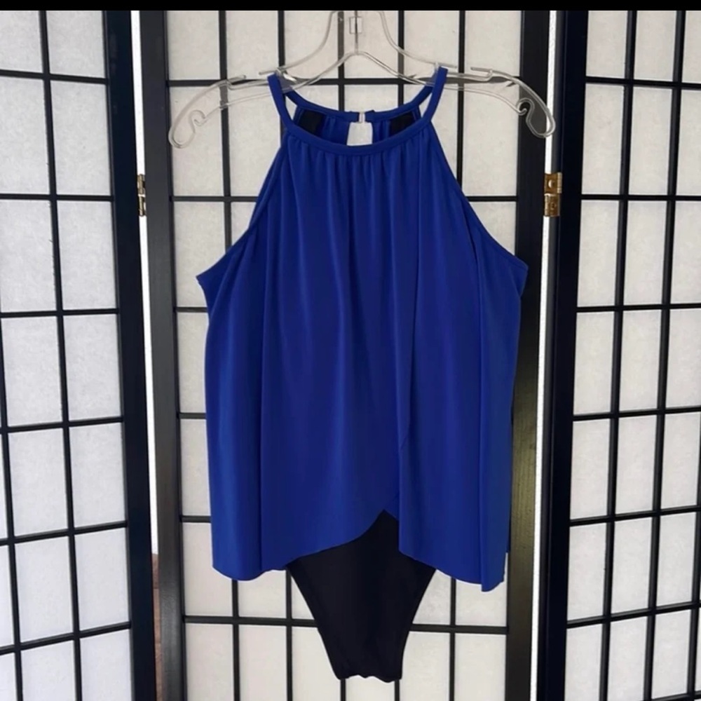 Soft Surroundings Royal Blue and Black One Piece Swimsuit size 8